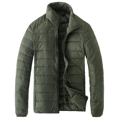 Schinteon Men Ultralight White Duck Down Jacket Thin Stand Collar Solid Color Simple Autumn Outwear