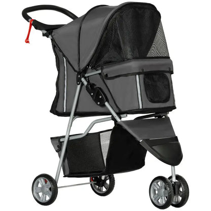 3 Wheel Pet Stroller for Small Dogs and Cats, Foldable Travel Pram with Breathable Mesh and Storage Bag, Sturdy Steel Frame for Walking, Charcoal Grey, 75x45x97 cm, Sturdy, Lightweight, Comfortable, Safe, Space Saving