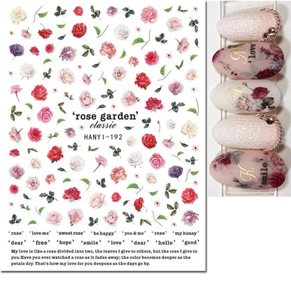 3d Nails Art Decals Spring Fruits Pink Full Tips Peony Magnolia Flowers Adhesive Sliders Stickers Decoration For Nails Manicure