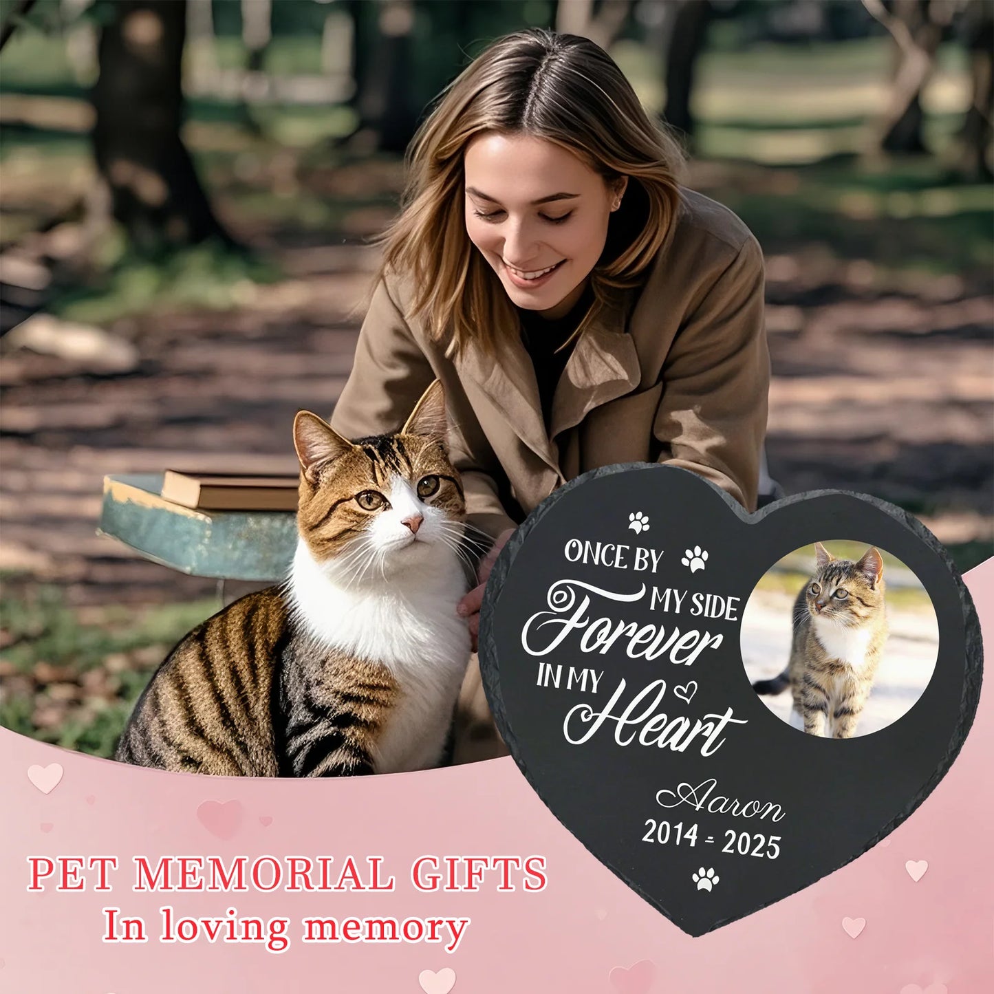 Personalized Pet Memorial Stone,Custom Cat Grave Marke Plaque With Photo&Name,Garden Slate Tombstone Pet Loss Remembrance Gift