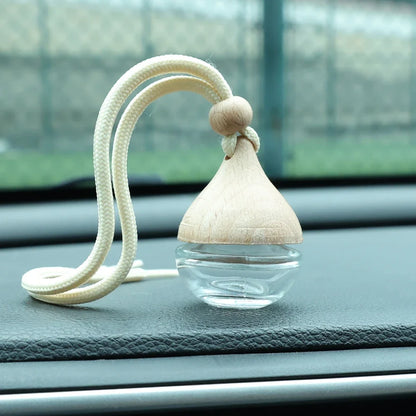 6ML Empty Car Air Freshener Pendant Perfume Glass Bottle With Wooden Caps Refillable Car Essential Oil Diffuser Bottle