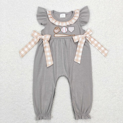 Wholesale Baby Girl Newborn Birthday Balloons Romper Bubble Embroidery Pink Plaid Bows Jumpsuit Kids Toddler Summer Clothes