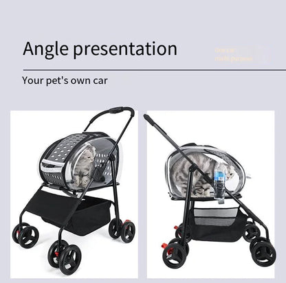 2026 New Pet Stroller 4-Wheel Foldable Jogger for Small Medium Dogs Cats, Lightweight Travel Carrier with Detachable Basket