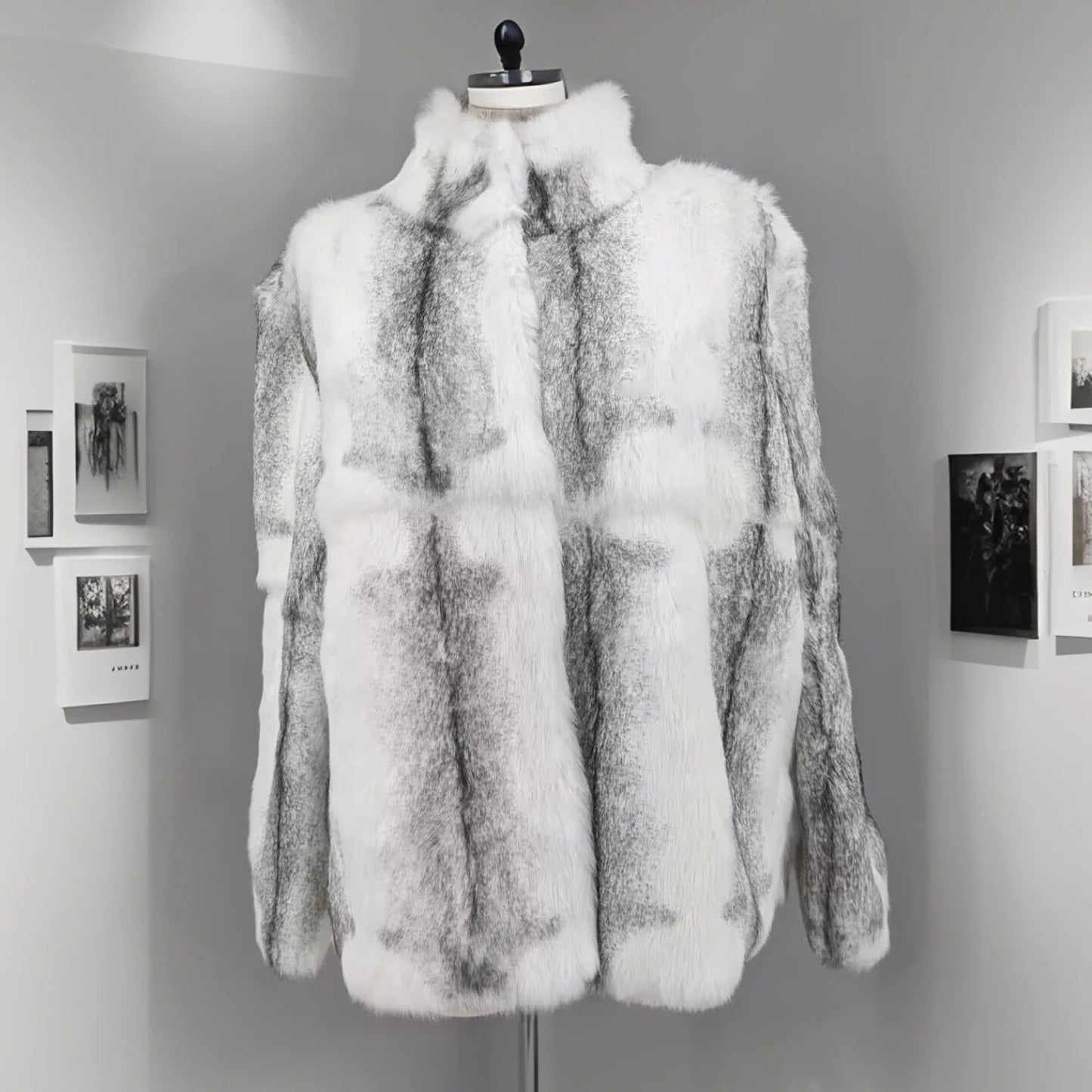 Women Real Rabbit Fur Coat High Collar Winter Jacket Make of One Rabbit Fur Cross Mink Pattern