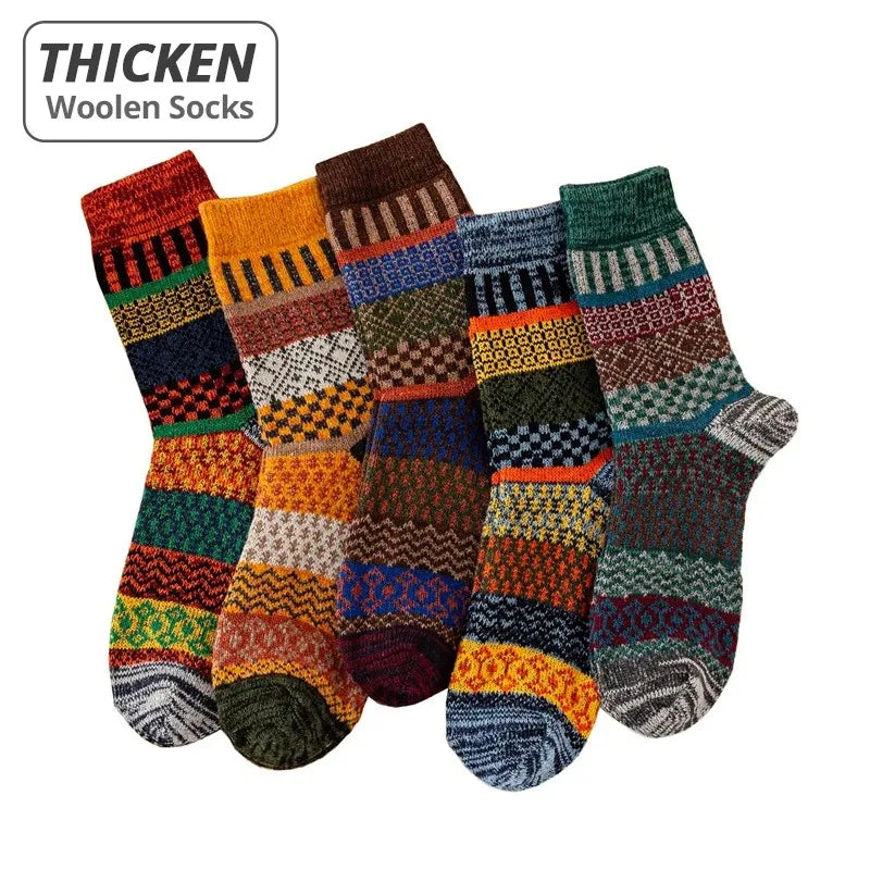 5 Pairs Winter Men's Socks Thicken Sheep's Wool Socks Warm Men Retro Style Colorful Fashion Man Socks For Snow boots