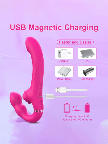 APP Strapless Strap-On G-Spot Dildo Vibrator Realistic Double-Ended Vibrating Butt Plug Anal Sex Toys for Women Lesbians Couples