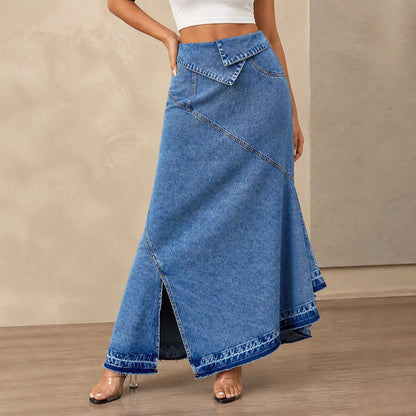 Women's Elegant A Line Mini Long Skirt For Women Wrinkle Free Patchwork Design For Woman Maxi Mermaid High Waist Asymmetrical