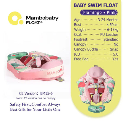 Mambobaby Gentle Skin-Safe Flamingo Air-Free Chest Float with Flat Canopy B503-143-W-Z Baby Swimming Ring Infant Water Circle