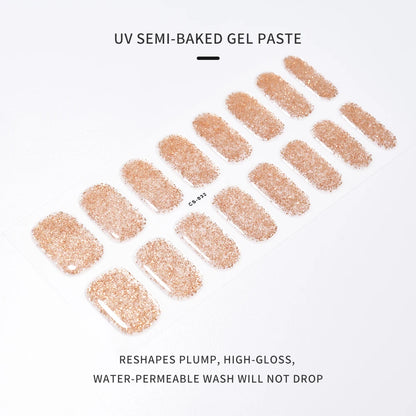 16Tips UV Semi-Cured Gel Nail Wraps Sticker 5D Pure Color Full Cover UV Lamp Gel Sticker Long-Lasting Nail Extension Patch Strip
