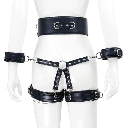 Professional BDSM Red Leather Harness Set Collar Handcuffs Restraint Kit for Women Slave Role Play Fetish Gear Adult Game Toy
