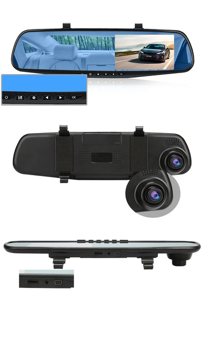 4.3 Inch 1080P Night Vision Camera Dual Lens DVR  Rearview Mirror Dashcam Car Dvr Dash Camera Car Video Recorder Auto Bluck Box