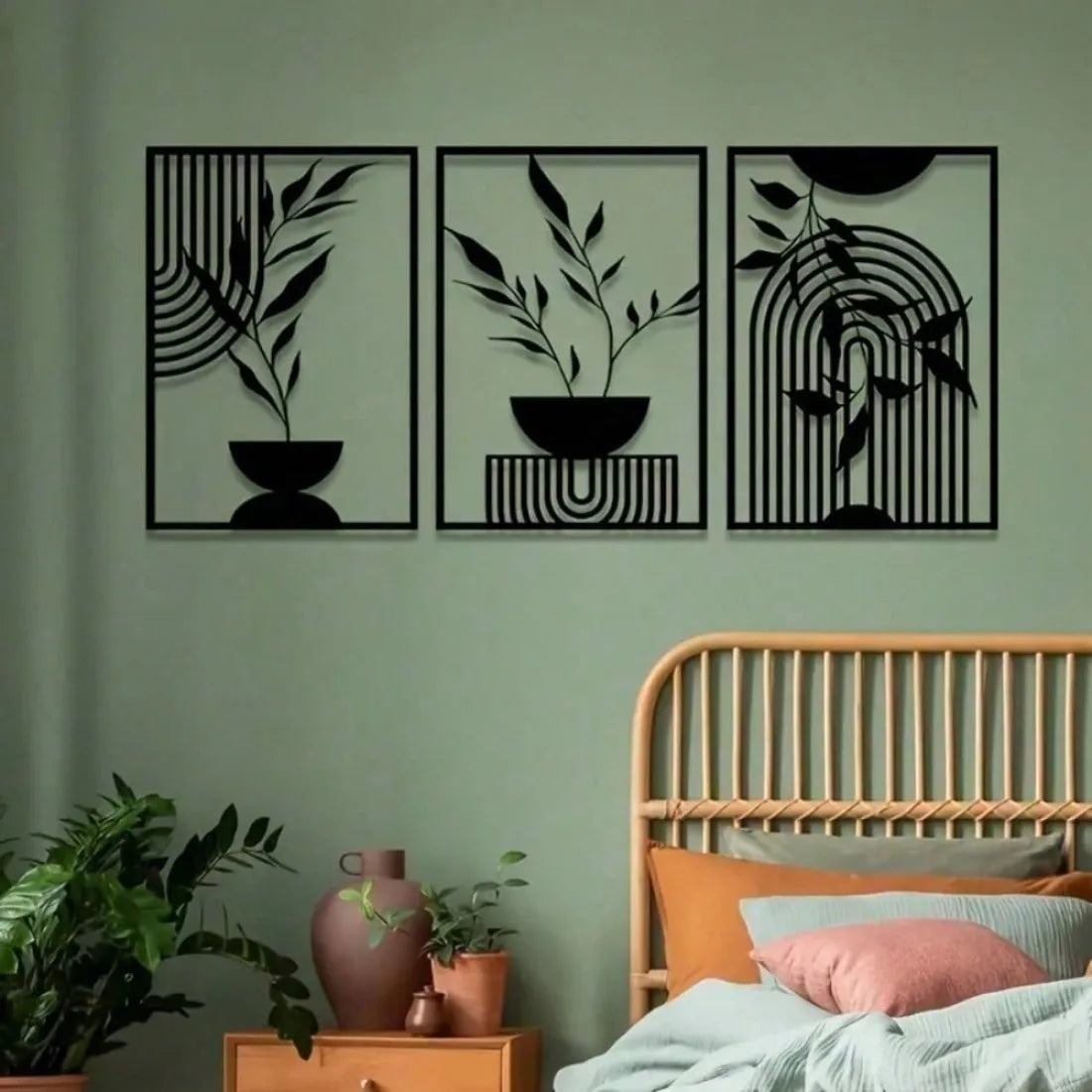 Metal Wall Art Black Iron 3-Piece Set, Abstract Line Decor for Living Room Bedroom Indoor Outdoor