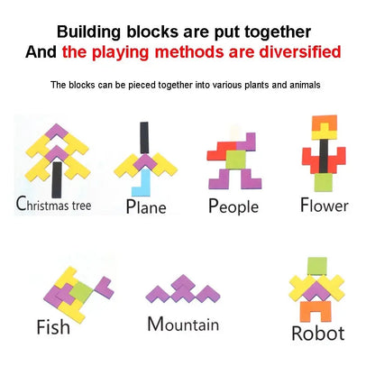 Wooden Blocks Puzzle Brain Teasers Toy Tangram Jigsaw Intelligence Colorful 3D Russian Blocks Montessori Educational