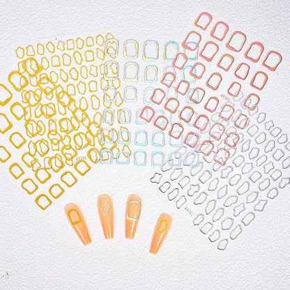 1Pc 3D Gold Hollow Irregular Geometric Nail Stickers Holo Metal Frame Gold/Silver Decals Square Self Adhesive Sliders Nail Deco