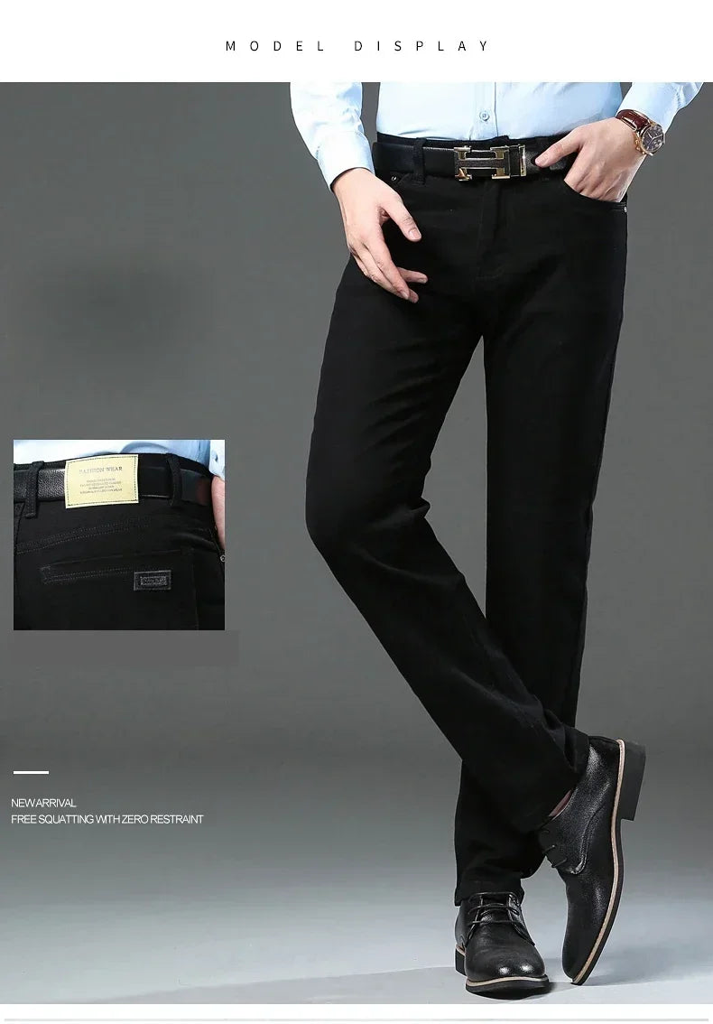 Autumn 96% Cotton Men's Stretch Slim Jeans Army Green Soft Comfortable Casual Straight Denim Pants Trousers Large Size 42