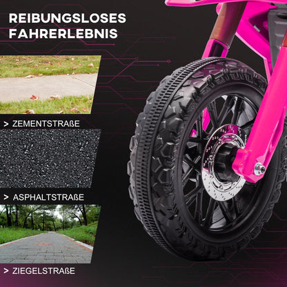 12V electric motorcycle, children’s motorcycle with training wheels, kids’ car, featuring a horn and start-up sound, 3 km/h, pink, electric toy motorcycle, riding motorcycle