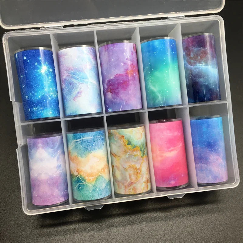 10 Patterns New Metal Nail Foils for Transfer Paper Stickers Floral Chameleon Nails Wraps DIY Water Marble Nail Art Decorations
