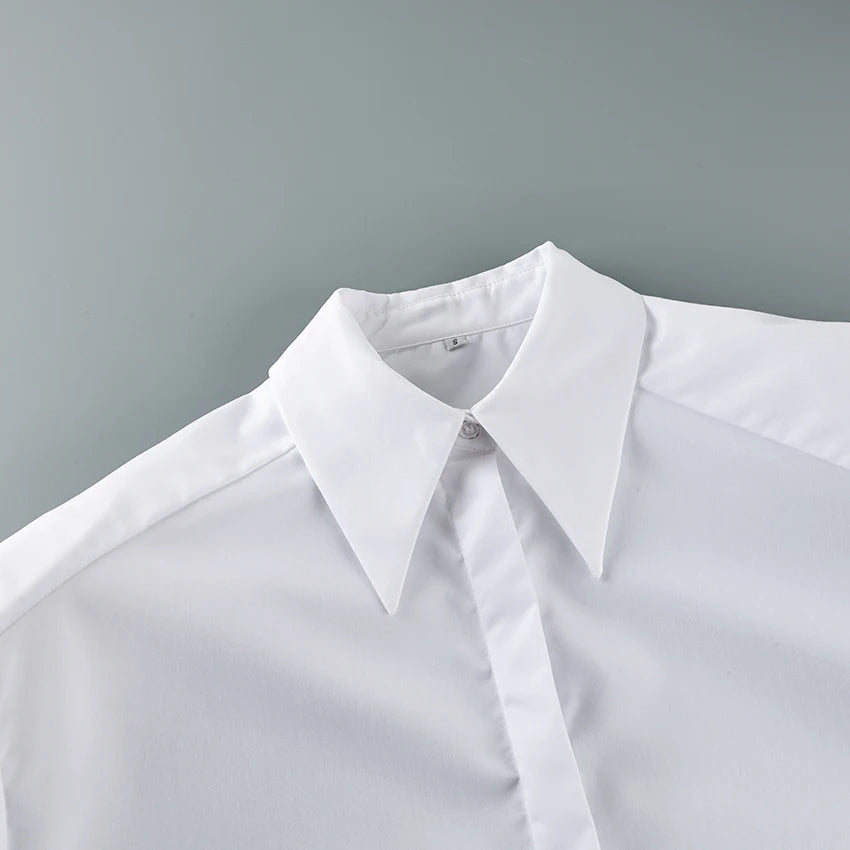 Linad Autumn Elegant White Puff Sleeve Shirt Office Lady Single-Breasted Woman Blouse 2025 Street Chic Turn Down Collar Tops