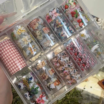 10Rolls Plaid Thousand-Bird Bow  Stars Nail Foils Transfer Paper  Nail Art Stickers  Manicure Set Decal  Nails Decoration