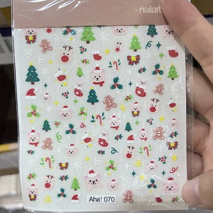 1sheet 5D Halloween Nail Stickers Pink/Green/Black Cartoon Pattern Nail Art Slider DIY For Sweet Cool Girl Cute Nail Decoration