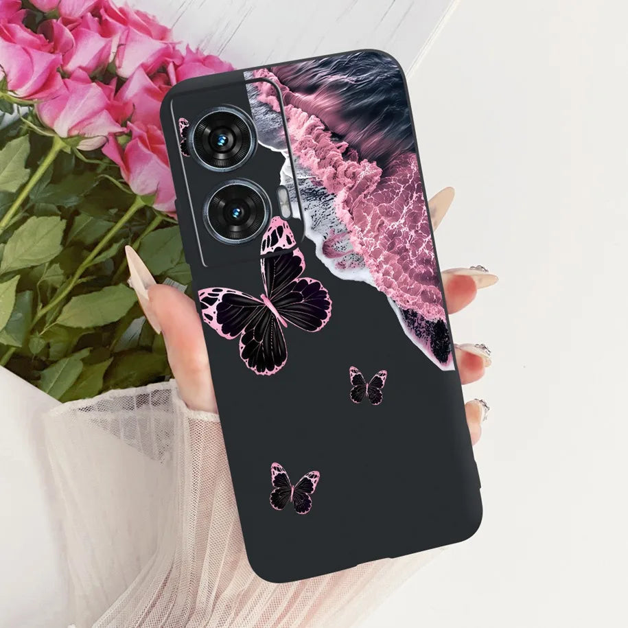 Case For Motorola Edge 50 Fusion Cover XT2429-1 Popular Flower Soft Black Silicone Phone Cases For Motorola G96 5G MotoG96 Funda