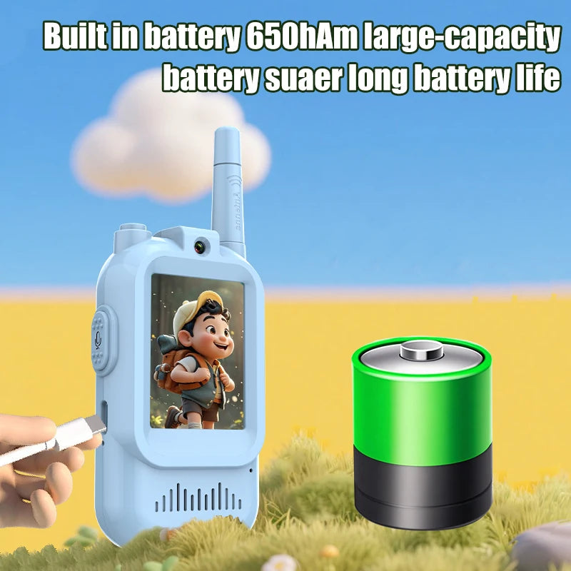 AIRITON JK200 Kids Video Intercom Walkie-talkie Cute Screen Easy Use Rechargeable Large Battery Cute Ham Radio for Gift