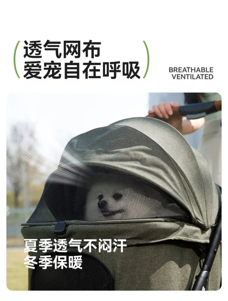 Large Space Detachable Pet Stroller One-Button Fold Portable Travel Cart for Dogs Cats