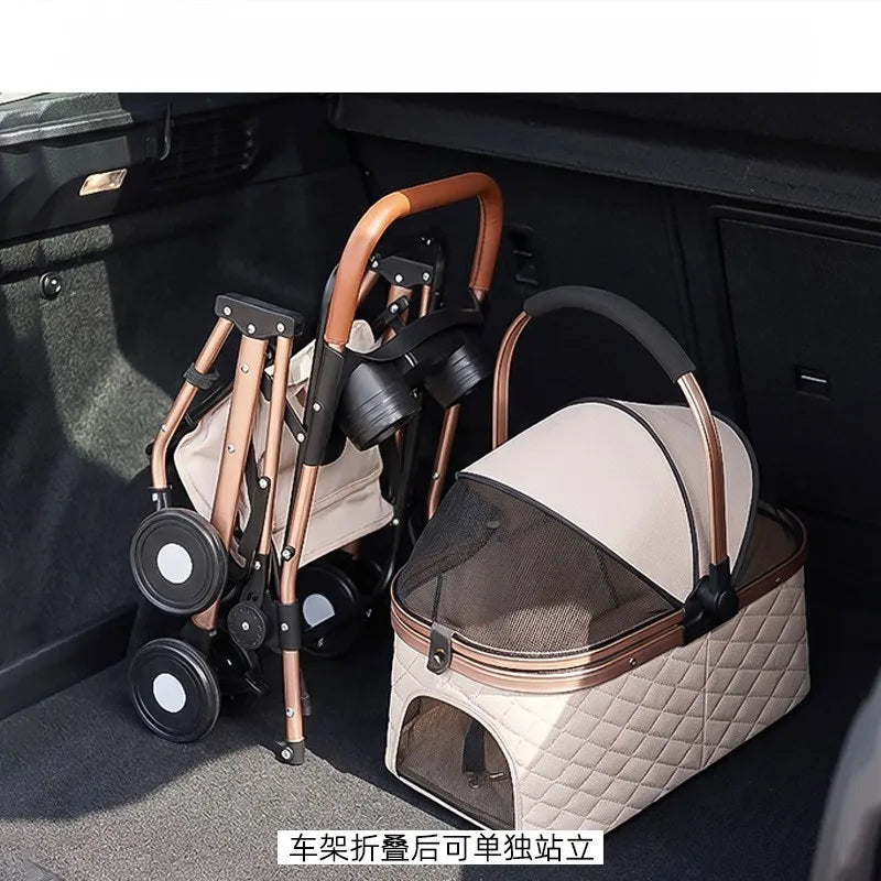 Pet Cart Dog Cat Teddy Baby Cart Outdoor Small Pet Cart Lightweight Foldable Outdoor Travel Stroller Carrier