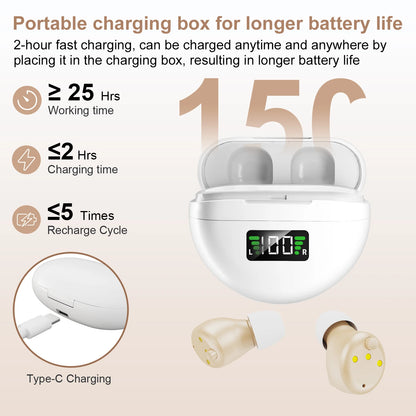 CIC Invisible Digital Hearing Aid, Rechargeable Hearing Amplifiers with Noise Canceling Invisible Amplifier
