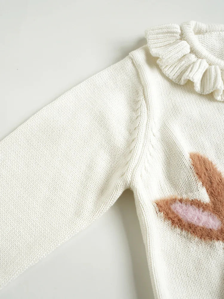 Baby Girls Embroidery Sweater Cardigan Autumn Fashion Cotton Floral Collar Kids Knitted Cardigan Rabbit Coat Outerwear Korean