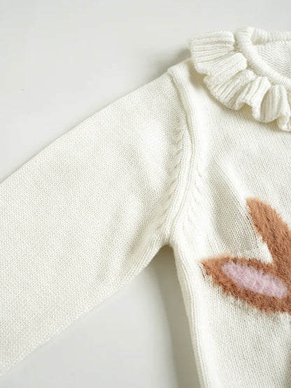 Baby Girls Embroidery Sweater Cardigan Autumn Fashion Cotton Floral Collar Kids Knitted Cardigan Rabbit Coat Outerwear Korean