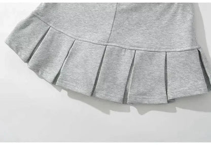 Fabric Y2K Mini Skirt Women Low Waist Wide Pleat Light Grey Sexy Vintage A-line Pleated Skirt Casual Skort Summer