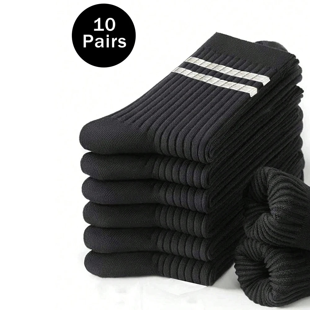 6/10 Pairs Men's Socks Spring Autumn Simple Casual Black White Striped Socks Breathable Mid Tube Sock High-quality Round Neck