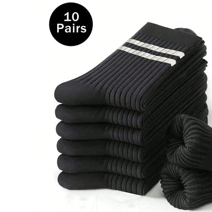 6/10 Pairs Men's Socks Spring Autumn Simple Casual Black White Striped Socks Breathable Mid Tube Sock High-quality Round Neck