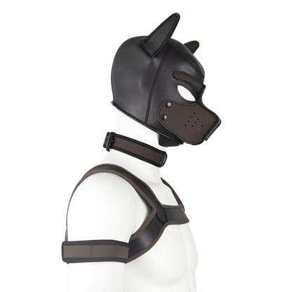 Large Size Puppy Cosplay Neoprene Fetish Hood Mask Kit with Chest Strap Collar Armband Sex Costumes for Bdsm Slave Role Play