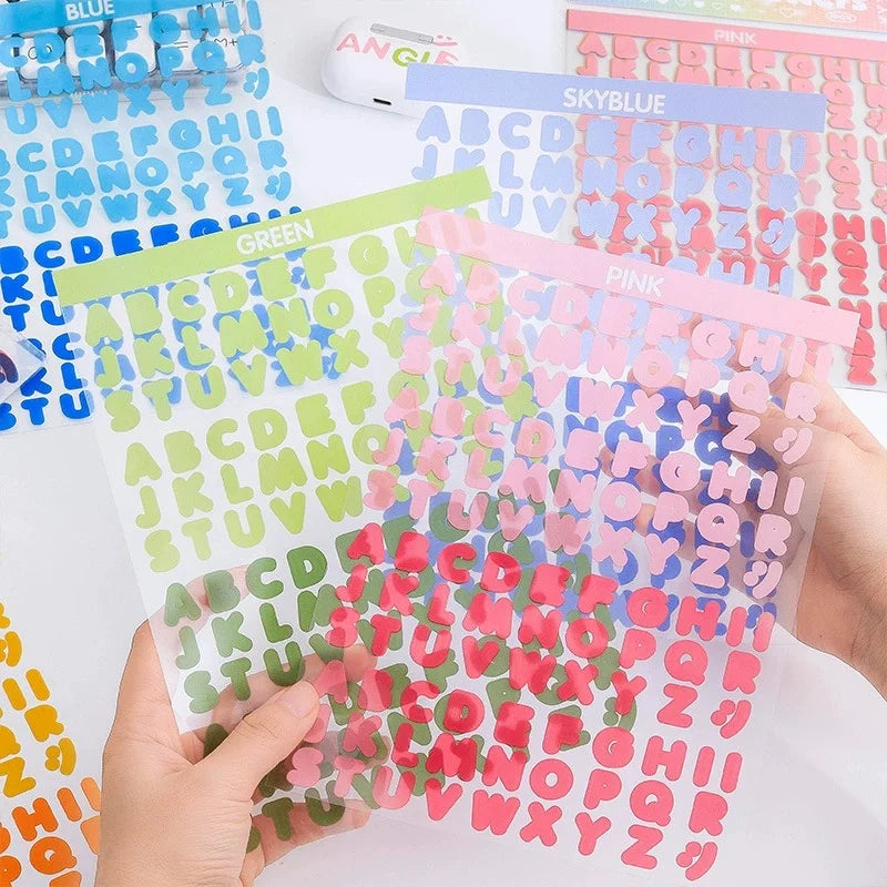 8 Sheets Vibrant Alphabet PET Stickers, Colorful English Letter Decals For Journaling, Scrapbooking & DIY Craft Supplies