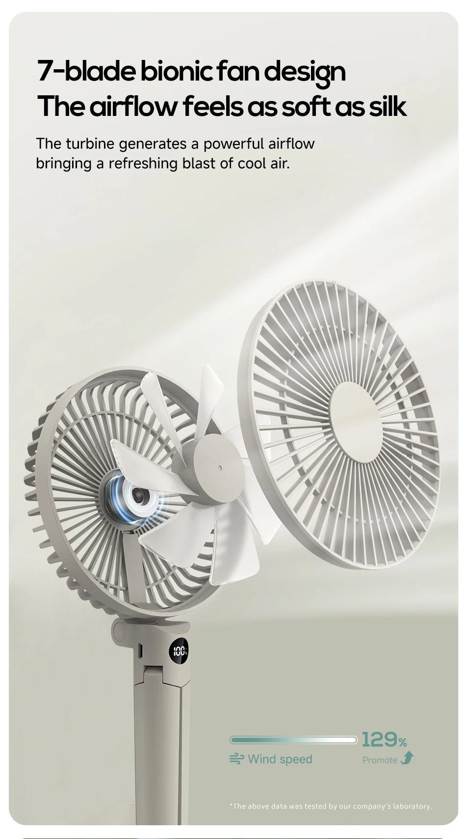 XIAOTREE Portable Handheld Rechargeable Fan LED Digital Display 180°Adjustable Rechargeable Fan 4 Speed Wind Camping Tripod Fan