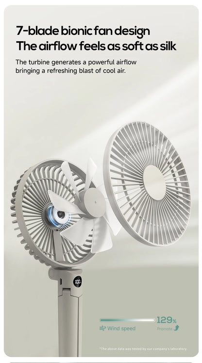 XIAOTREE Portable Handheld Rechargeable Fan LED Digital Display 180°Adjustable Rechargeable Fan 4 Speed Wind Camping Tripod Fan