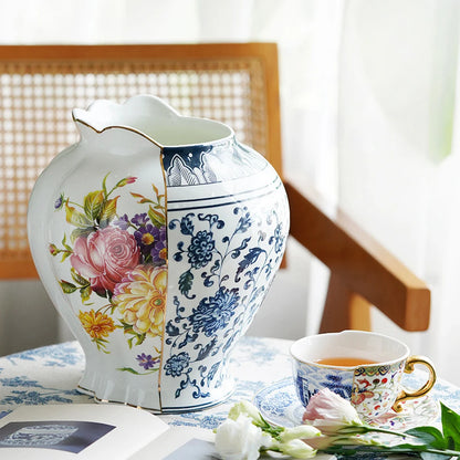 Splicing Light Luxury Antique Style Ceramic Vase Creative European Vintage Flower Vase Arrangement Living Room Desktop Ornaments