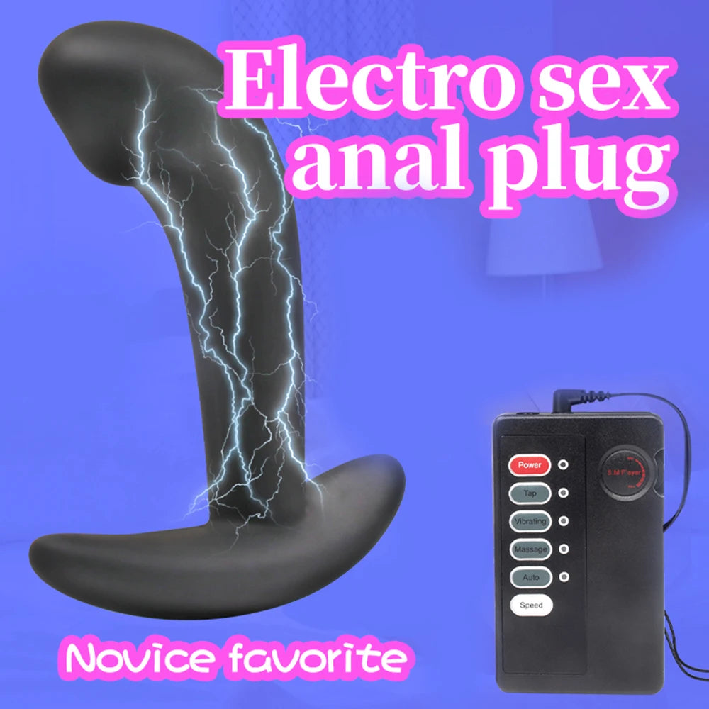 BDSM Electric Shock Silicone Anal Plug E-stim Buttplug Dildo G-Spot Prostate Massager Anus Dilator Intimate Goods Masturbator