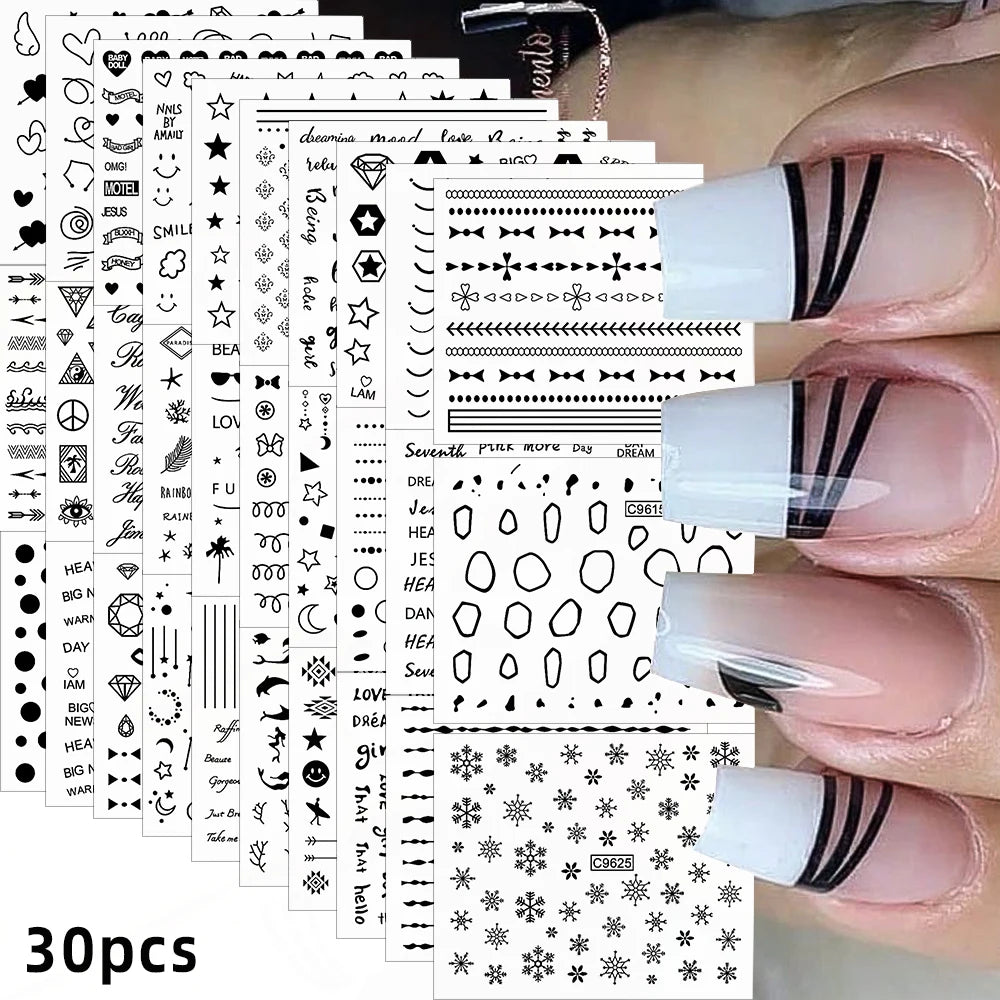 30 Sheets Christmas Nail Art Stickers Self Adhesive 3D White Snowflake Nail Decals Xmas Nail Supplies Christmas Manicure Sliders