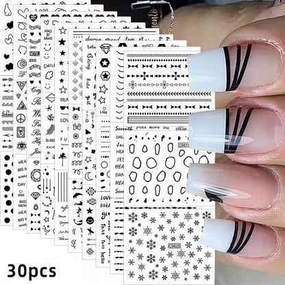 30 Sheets Christmas Nail Art Stickers Self Adhesive 3D White Snowflake Nail Decals Xmas Nail Supplies Christmas Manicure Sliders