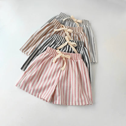 Children's Clothing Linen Cotton Shorts Summer Girls Boys Stripe Pants Kids Baby Casual Vintage Loose Short Pant Girl Clothes