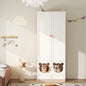80x50x200cm Kids Wardrobe with Hanging Rod Integrated Cat Bed Design Lacquered Board and Particle Board with Colorful Ceramic Handles White and Natural Wood Color Multifunctional Storage Cabinet Suitable for Bedroom Home Furn