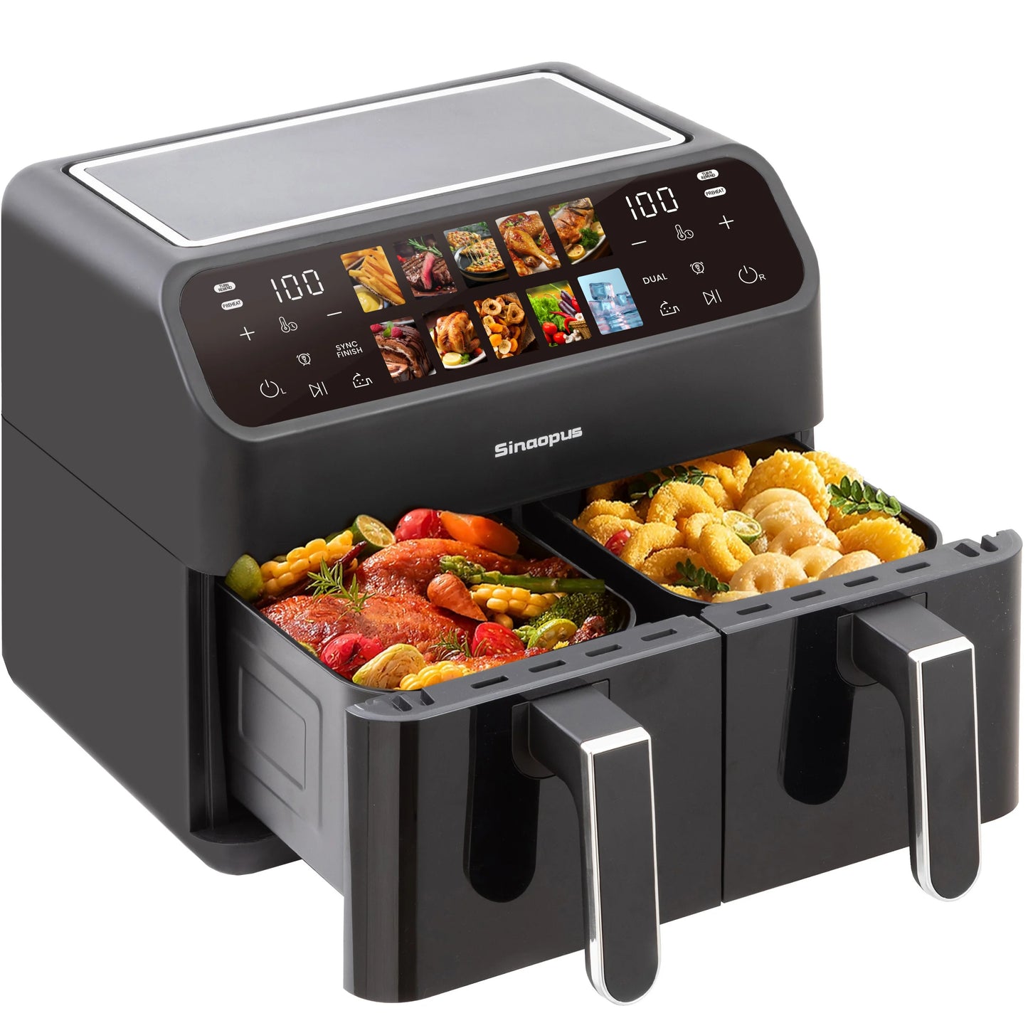 Hot Air Fryer 9L Dual Basket Electric Oilless Cooker Oven with Touch Control,10-In-1 Multifunction,Visible Window,Family Size