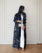 Autumn Women's Long Coat, Retro Printed Long Sleeved Muslim Abaya Saudi Fashion Wrinkled Waist Belt