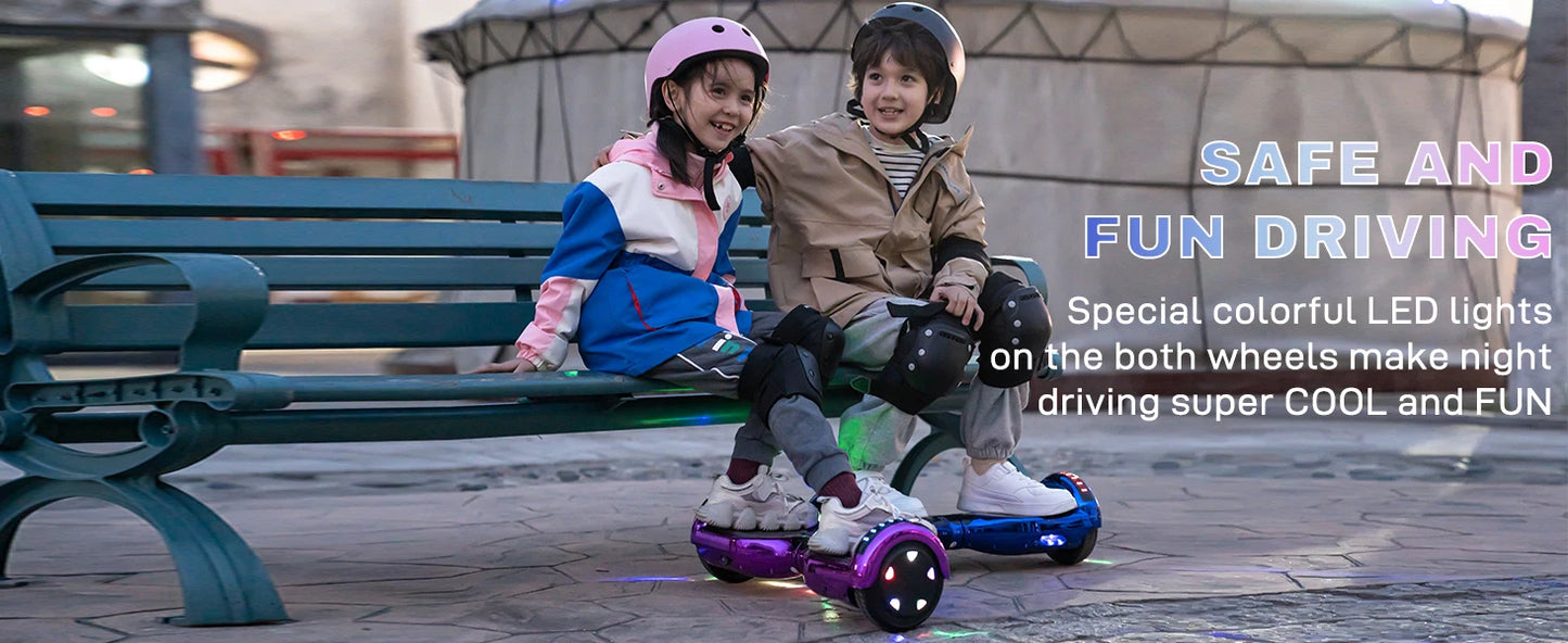 RCB KIDS Hoverboard Two Wheel Self Balancing Scooter 6.5" with Bluetooth Speaker LED Lights Ride On Toy Gift for Kids & Adults