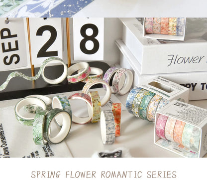 5 Rolls/set Aesthetics Floral Decorative Adhesive Tape Flower Washi Tape DIY Scrapbooking Material Sticker Label Stationery