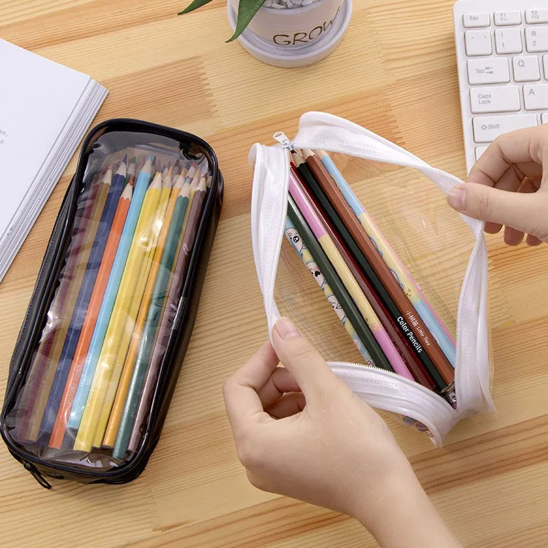 Transparent Pencil Case Zipper Simple style Pen Pouch Large Capacity Pen Bag for Students School&Office Stationary Supplies