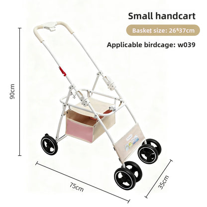 Foldable Lightweight Parrot Stroller Outdoor Travel Pet Carrier with Storage Space